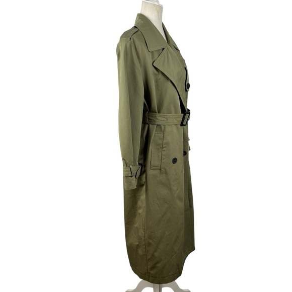 ZARA Oversized Belted Double Breasted Long Trench Coat Khaki Taupe Green  XSmall - Picture 6 of 16